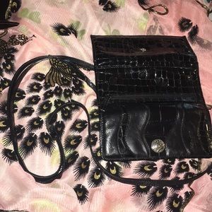 Brighton Trifold Wallet Crossbody Black Leather